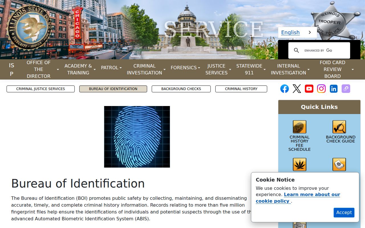 Illinois State Police Bureau of Identification criminal record information