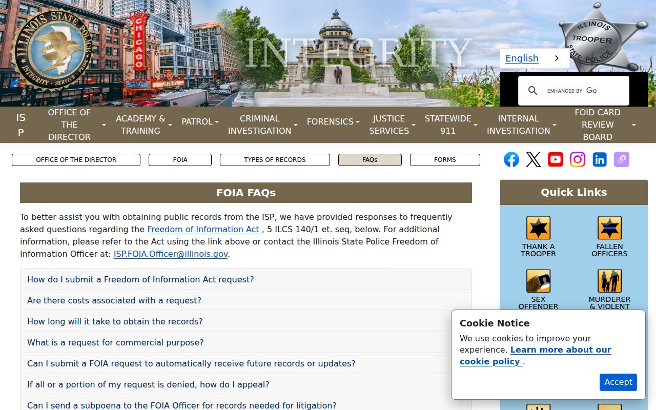 Official Illinois State Police FOIA guidance relevant to arrest record requests