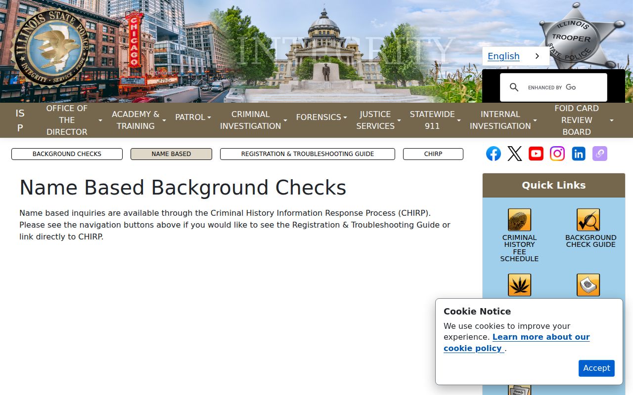 Illinois State Police name-based criminal history information page