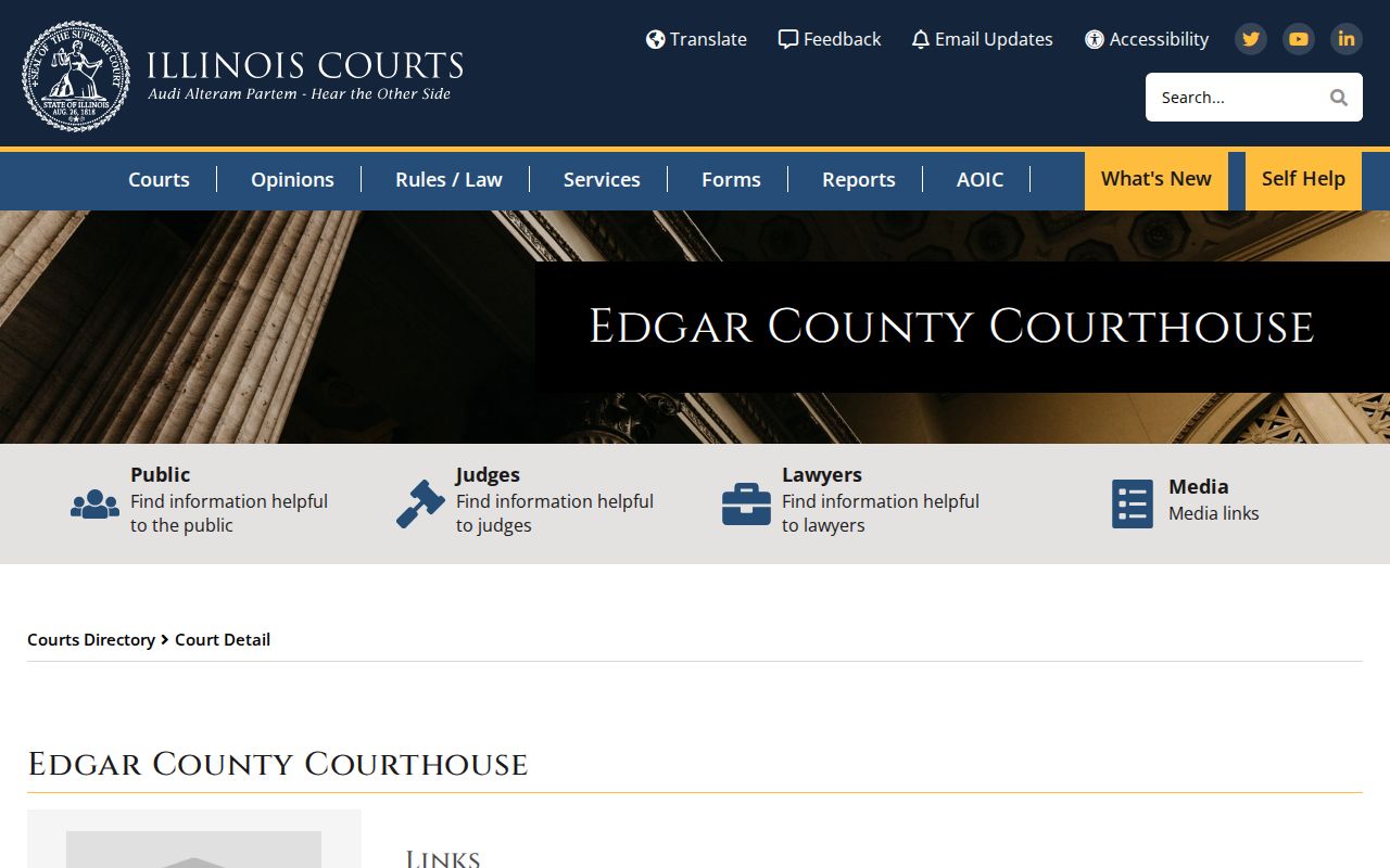 Illinois Courts directory for Edgar County Courthouse