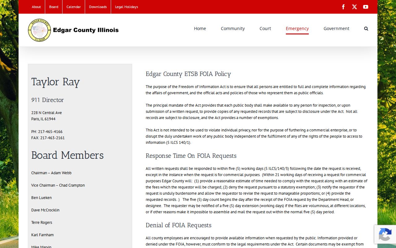 Edgar County 911 and ETSB FOIA instructions