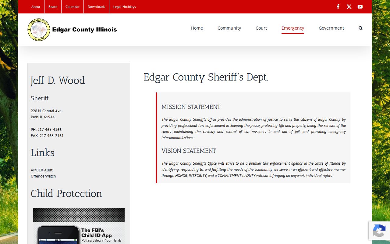 Edgar County Sheriff's Office contact page